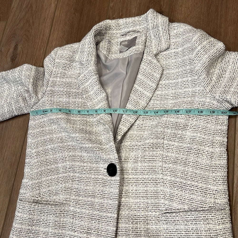 ASOS Long Tweed Blazer Jacket Pockets Size 6 White and Black Corpcore Work - Picture 11 of 16